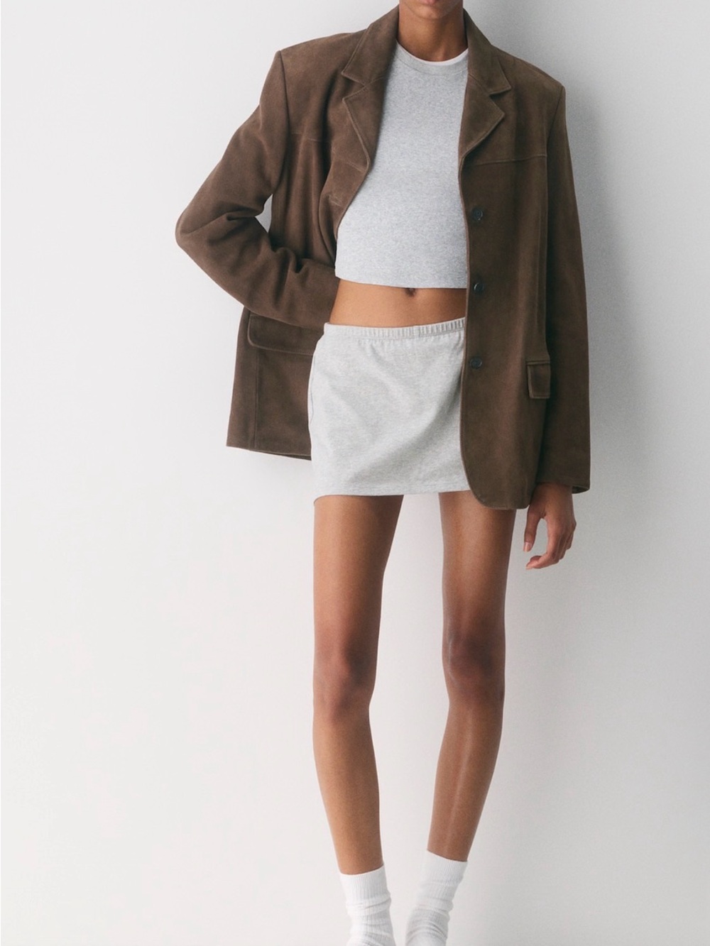 Aritzia Homestretch Smooth Penny Light Gray Mini Skirt - Casual Elastic Waist